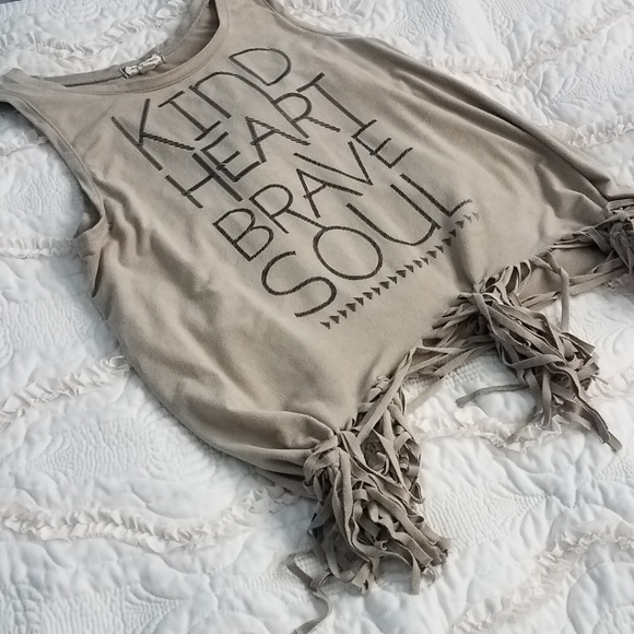 Beige/Gray Suede Crop Tank w/ Fringes (A36) - Picture 3 of 4